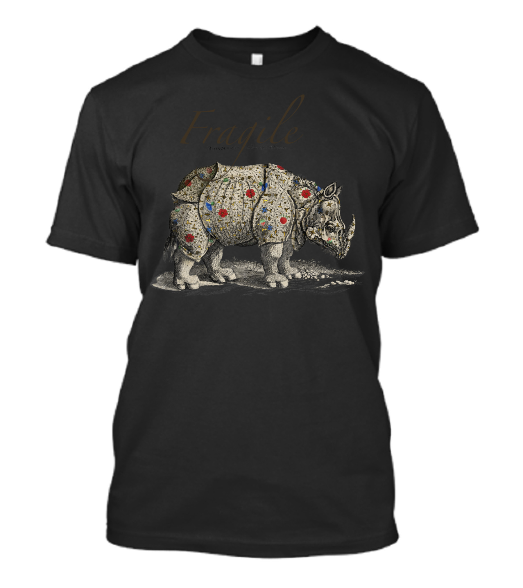 Fragile Rhinoceros In Ornate Floral Armor T-Shirt