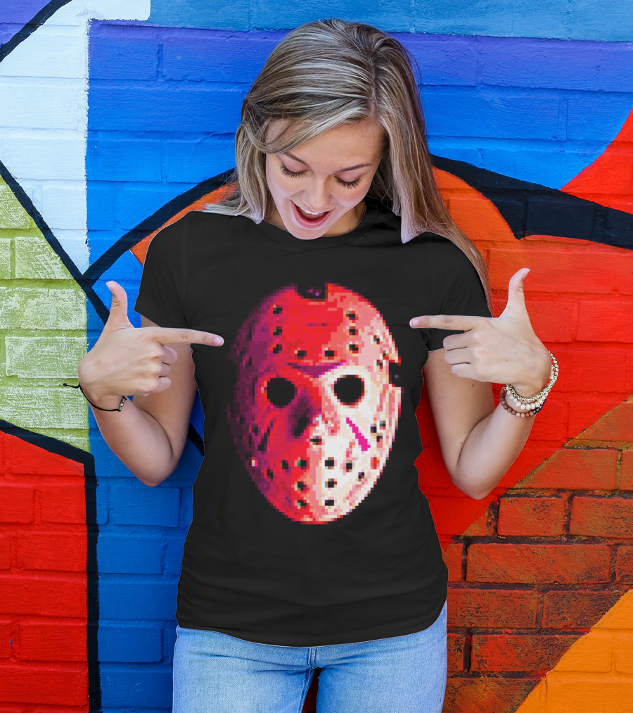 CAMP PIXEL LAKE Hockey Mask Retro Horror T-Shirt