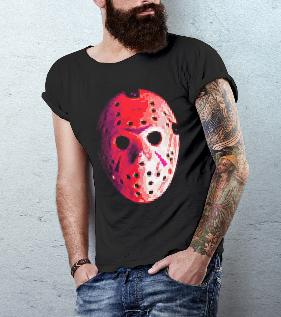 CAMP PIXEL LAKE Hockey Mask Retro Horror T-Shirt