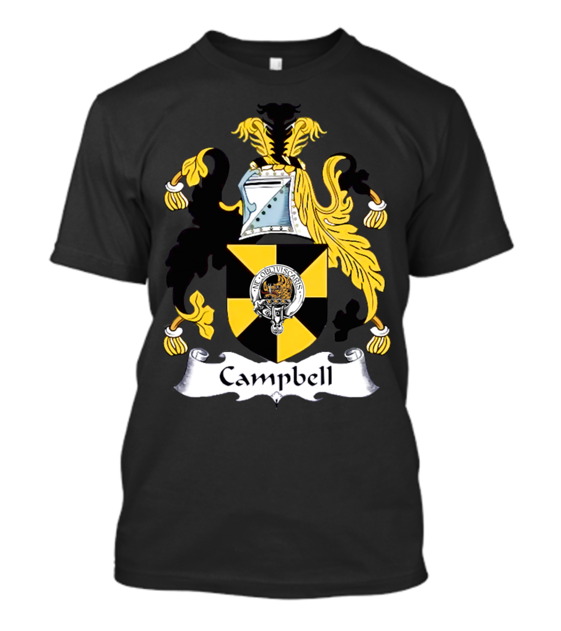 Campbell Family Coat Of Arms Black And Gold Crest T-Shirt