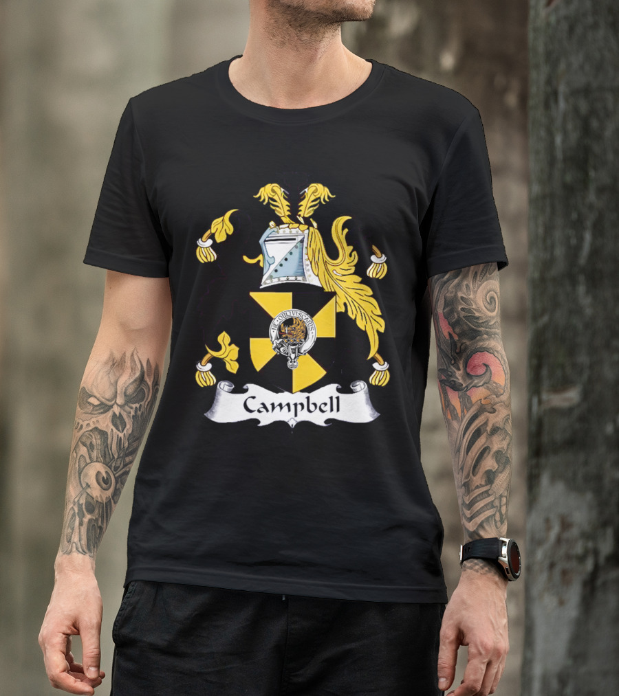 Campbell Family Coat Of Arms Black And Gold Crest T-Shirt
