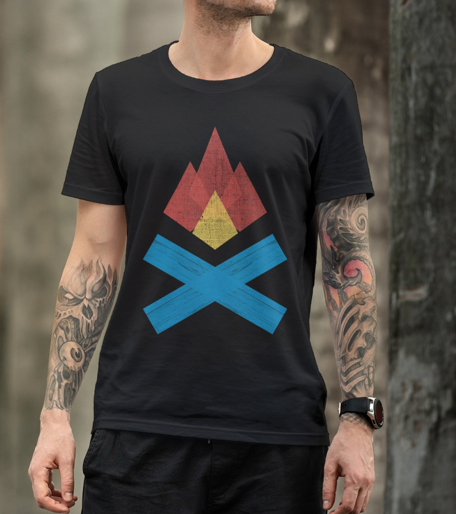 Campfire Flame Geometric Red Yellow Blue Logs T-Shirt