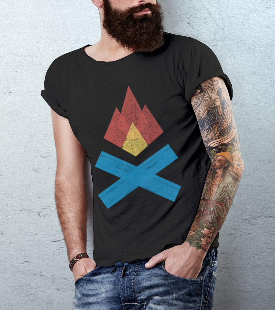 Campfire Flame Geometric Red Yellow Blue Logs T-Shirt