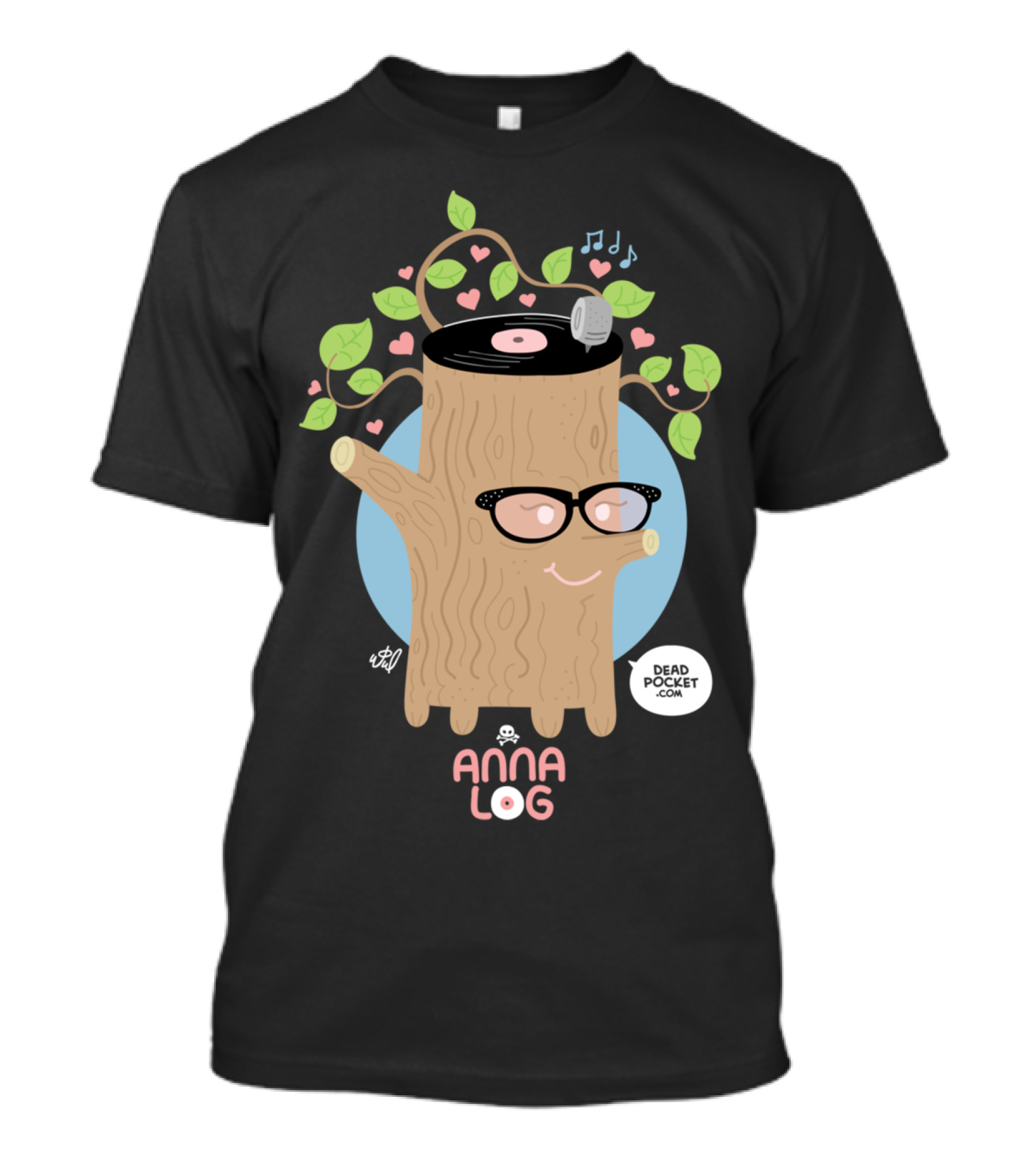 Anna Log Vinyl Tree With Glasses And Musical Notes - Dead Pocket T-Shirt