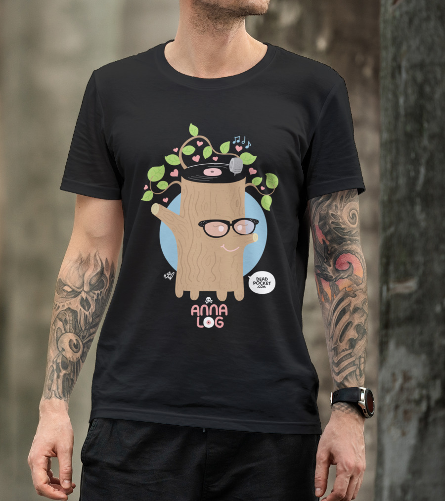 Anna Log Vinyl Tree With Glasses And Musical Notes - Dead Pocket T-Shirt