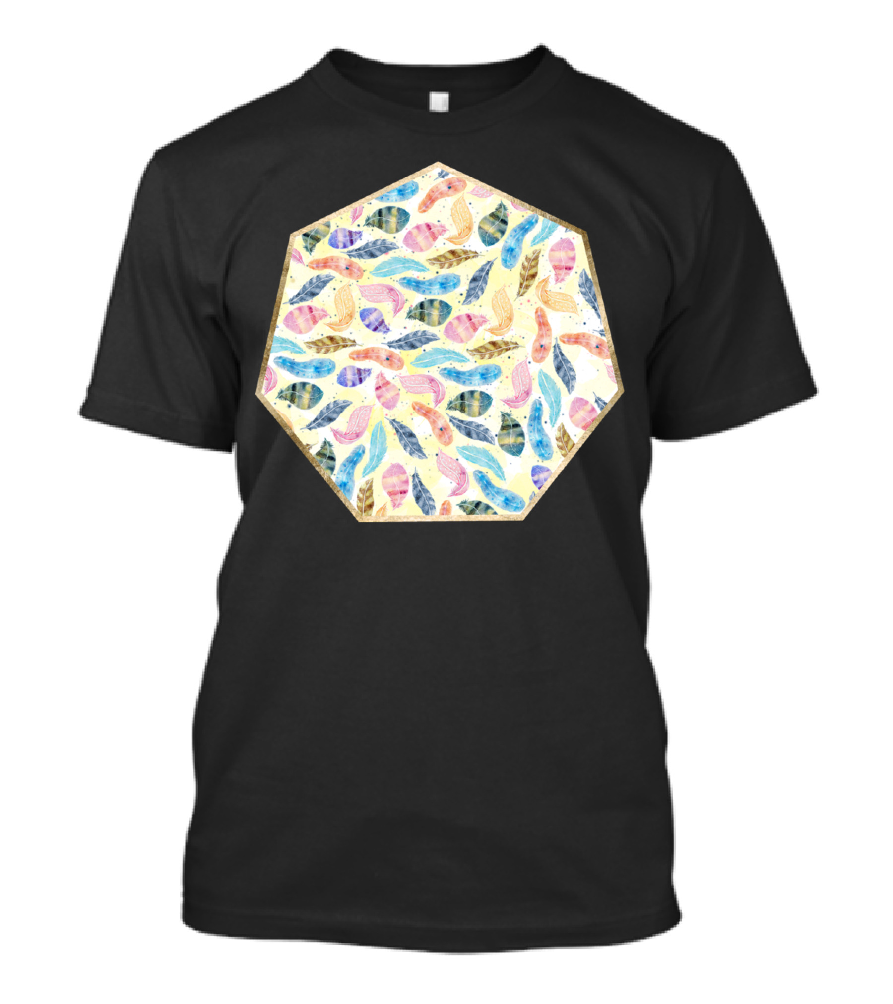 Watercolor Feathers Hand Paint Hexagon T-Shirt