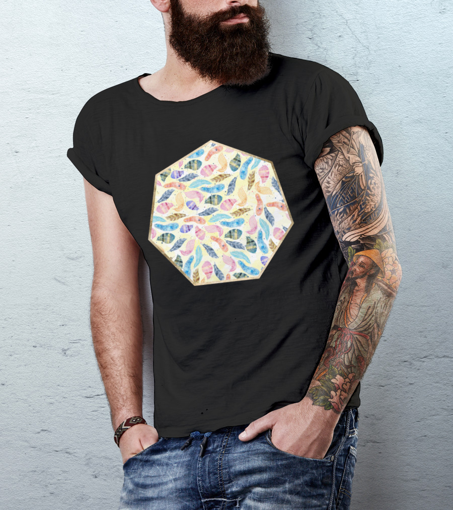 Watercolor Feathers Hand Paint Hexagon T-Shirt