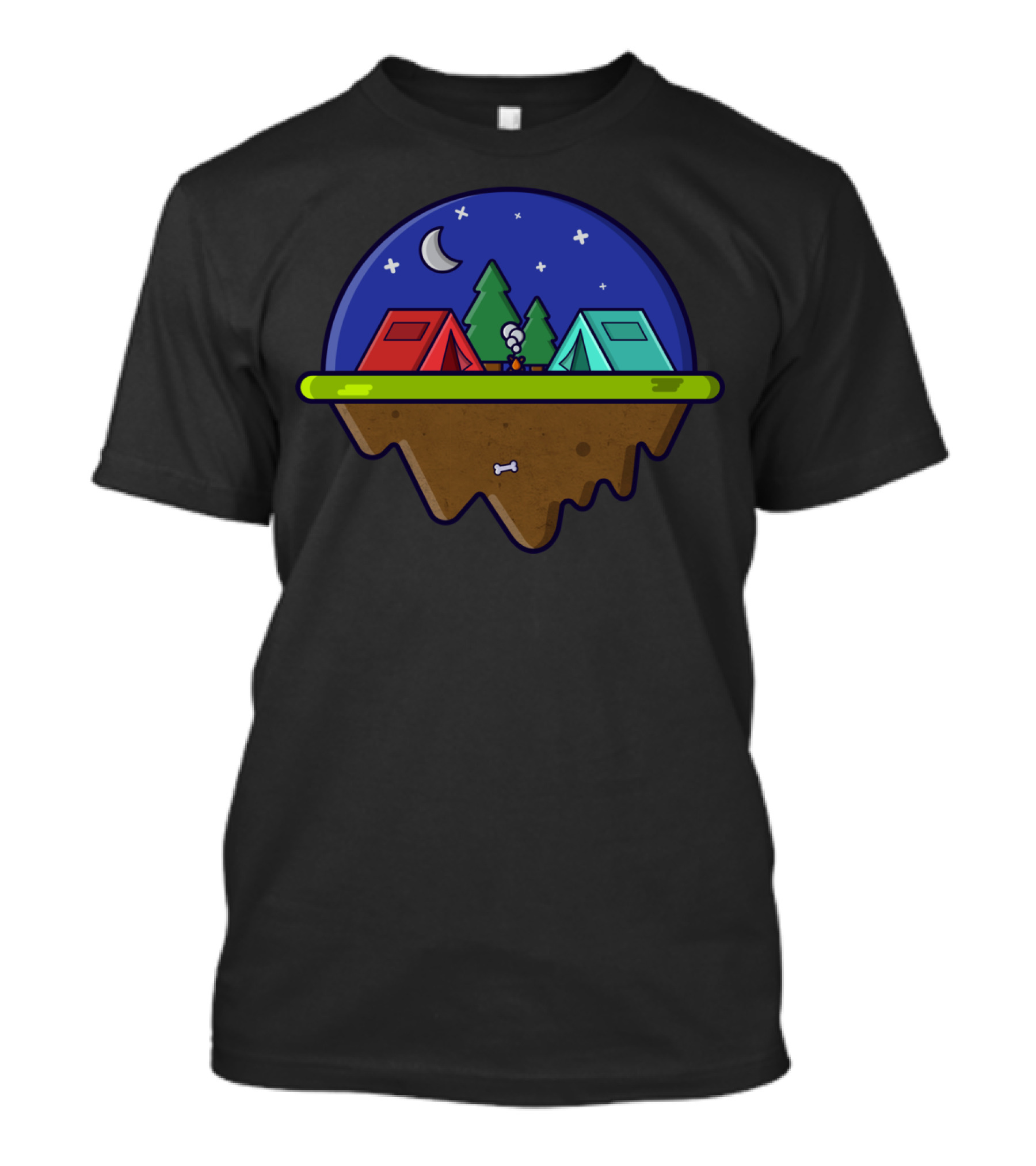 Camping Island Adventure Under The Starry Night With Floating Tent Scene T-Shirt