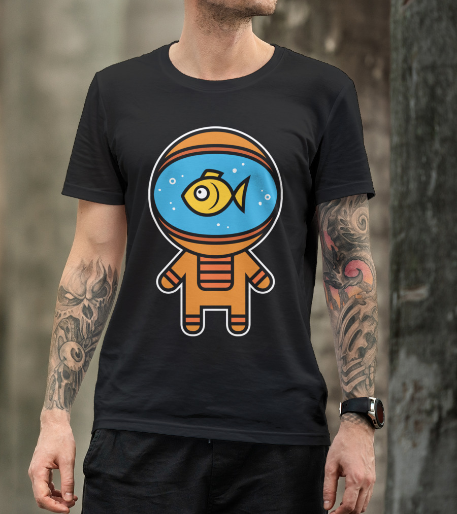 Cosmonaut Fish In Space Suit With Helmet And Bubbles T-Shirt