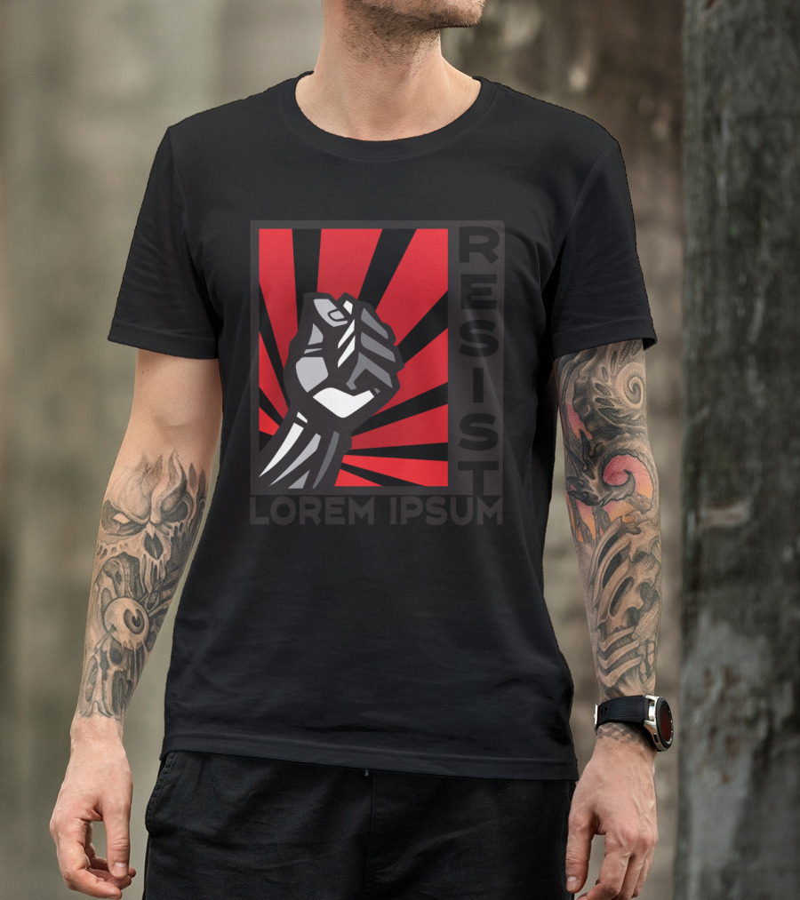 RESIST LOREM IPSUM Fist Red Black Sunburst Iconic T-Shirt