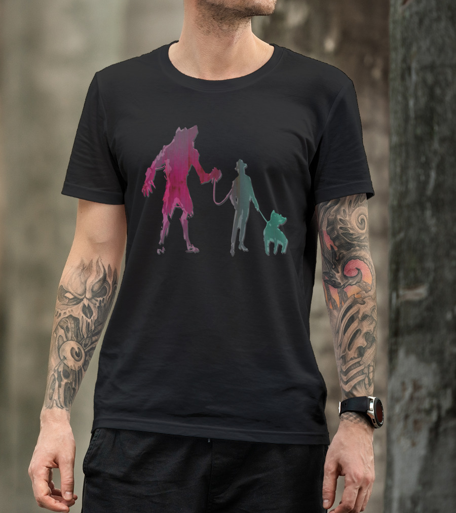 We Are The Slaves Silhouette Of Werewolf Holding Hands With Human And Dog Shadows T-Shirt