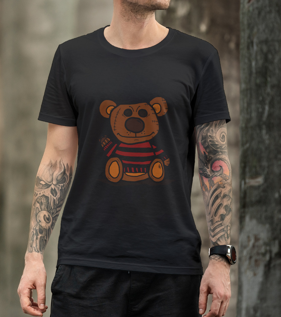 Freddy Bear Horror Plush Claw Villain Crossed With Striped Sweater Toy T-Shirt