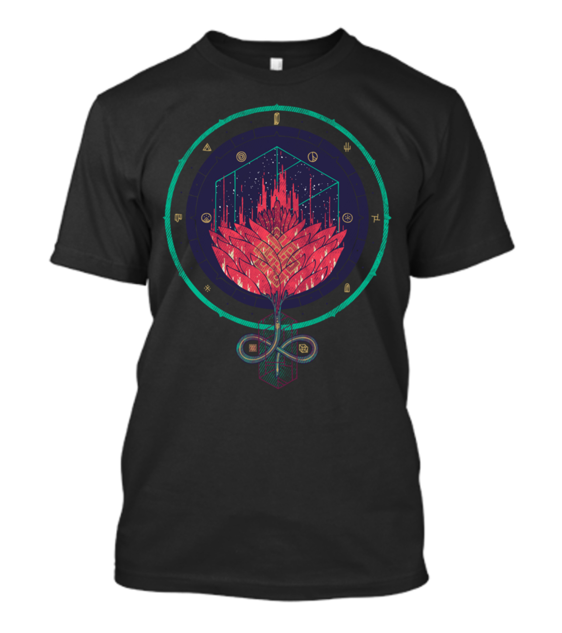 Fading Dahlia Cosmic Mystical Symbols Sacred Geometry T-Shirt