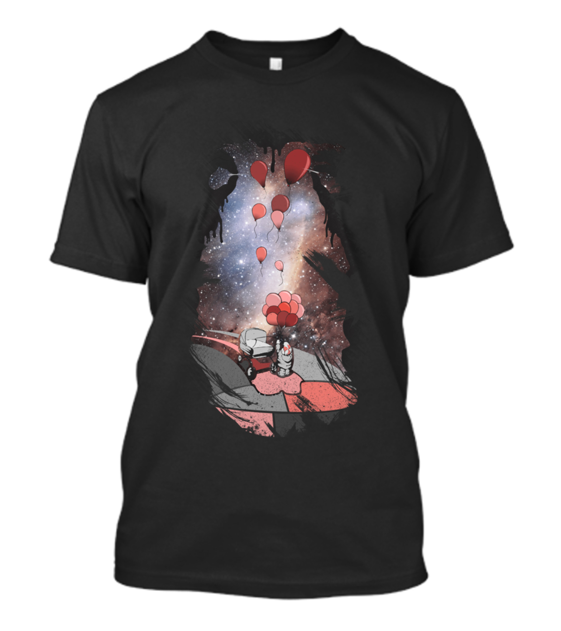 Space Journey With Red Balloons And Mystical Galaxy Dreams T-Shirt