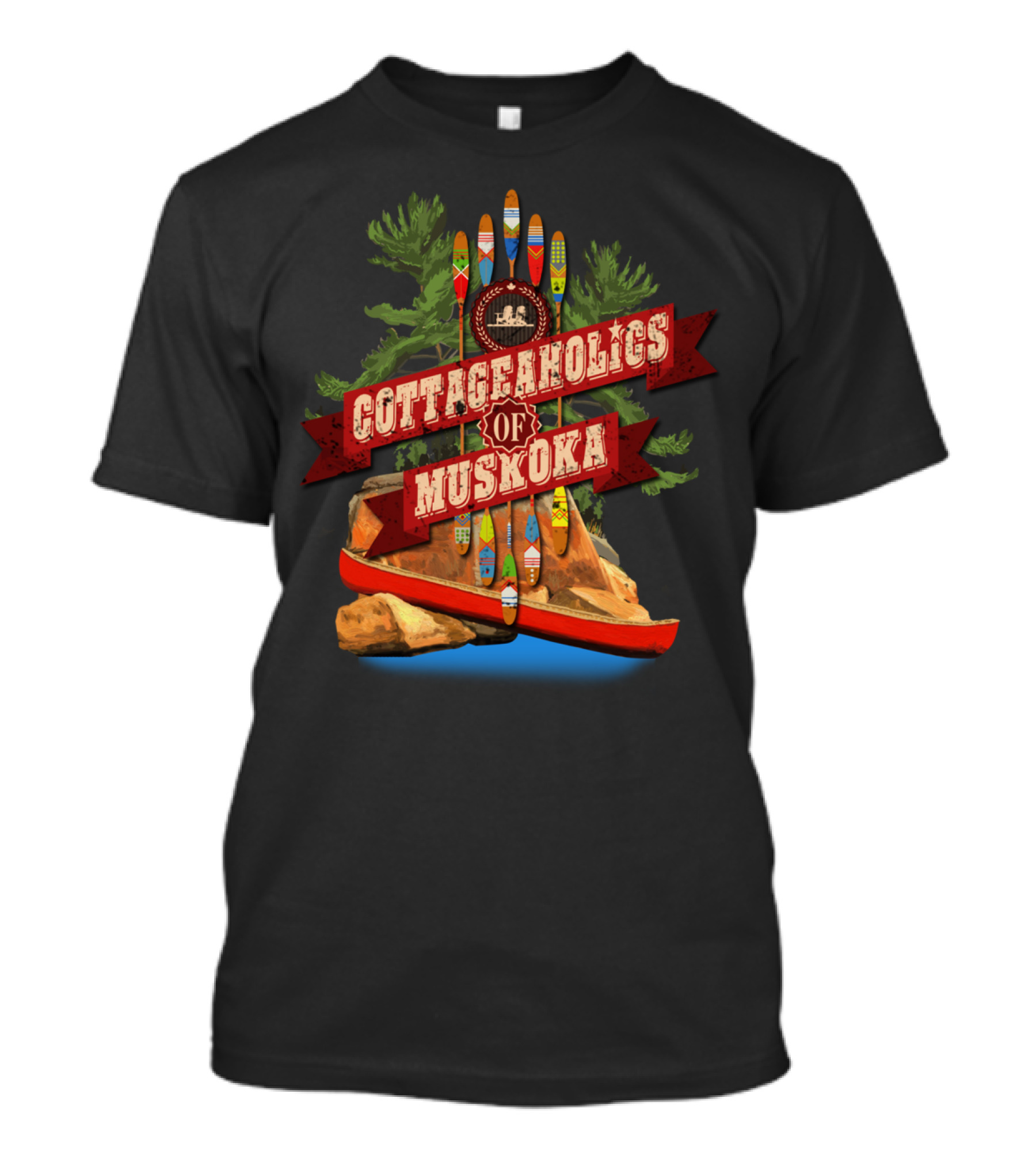 Cottageaholics Of Muskoka Paddle And Canoe Rock Scene T-Shirt