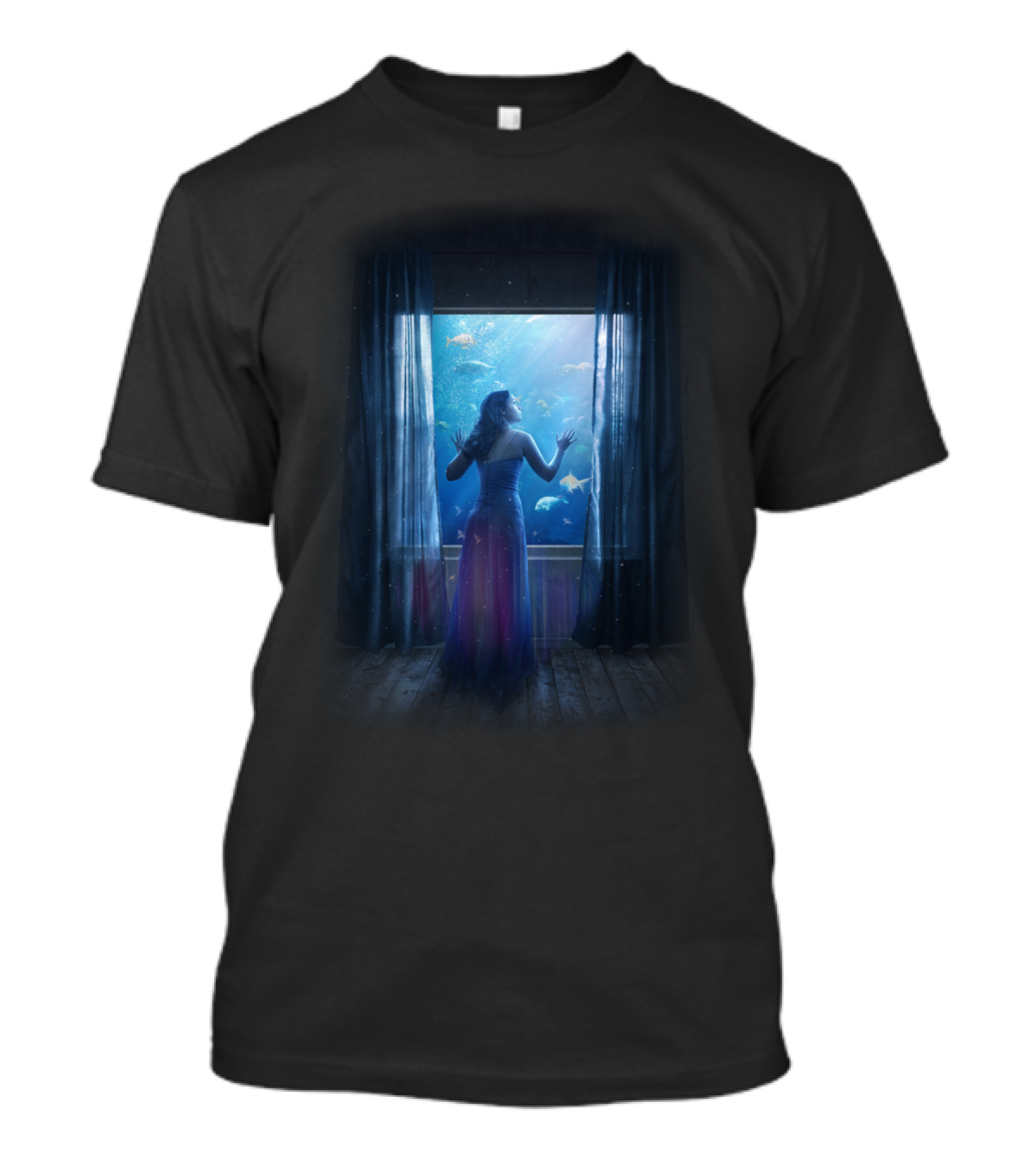 Counfused Woman Gazing At Underwater World Through Window T-Shirt