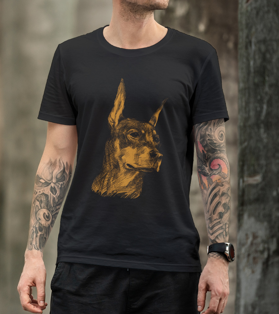 Doberman Is Guard Dog Sketch Head Profile T-Shirt