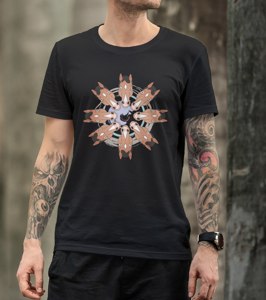 BoJack Horseman Mandala Pattern With Repeated Horse Faces T-Shirt