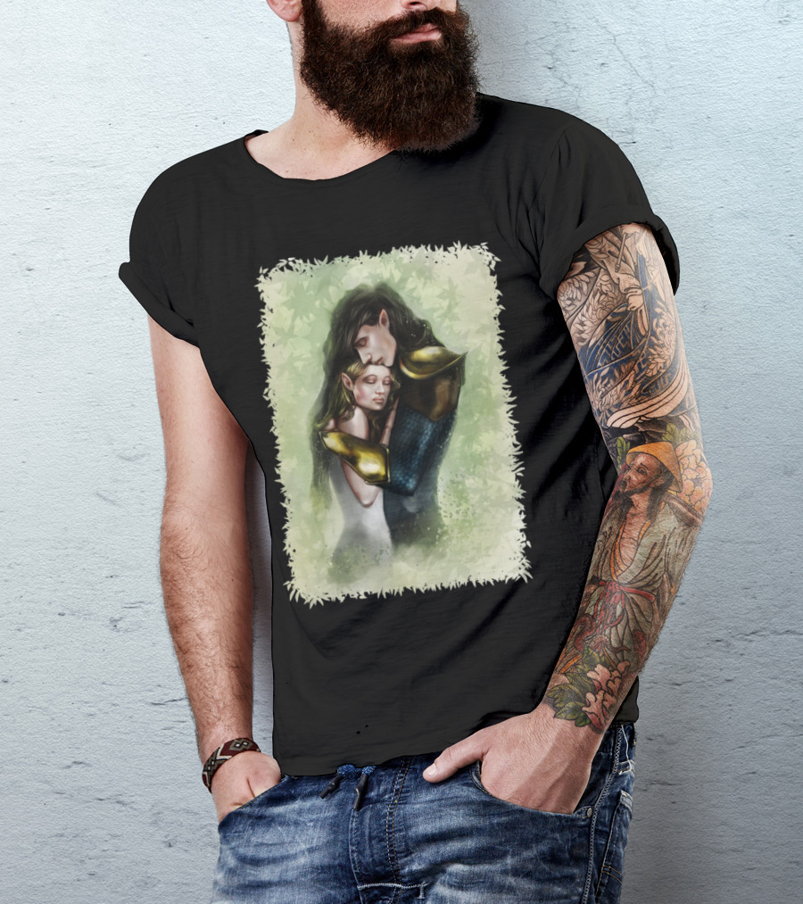 Couple Of Silvan Elves Embrace Medieval Fantasy Armor T-Shirt