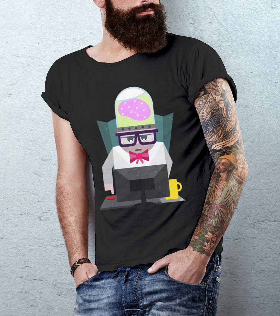 Web Developer Brain Icon With Glasses And Computer T-Shirt