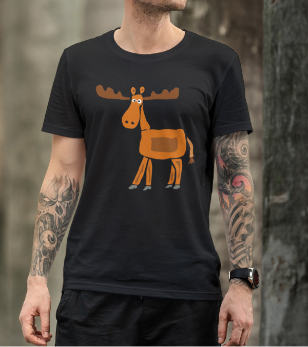 Bold Moose Primitive Art Original Whimsical Cartoon T-Shirt