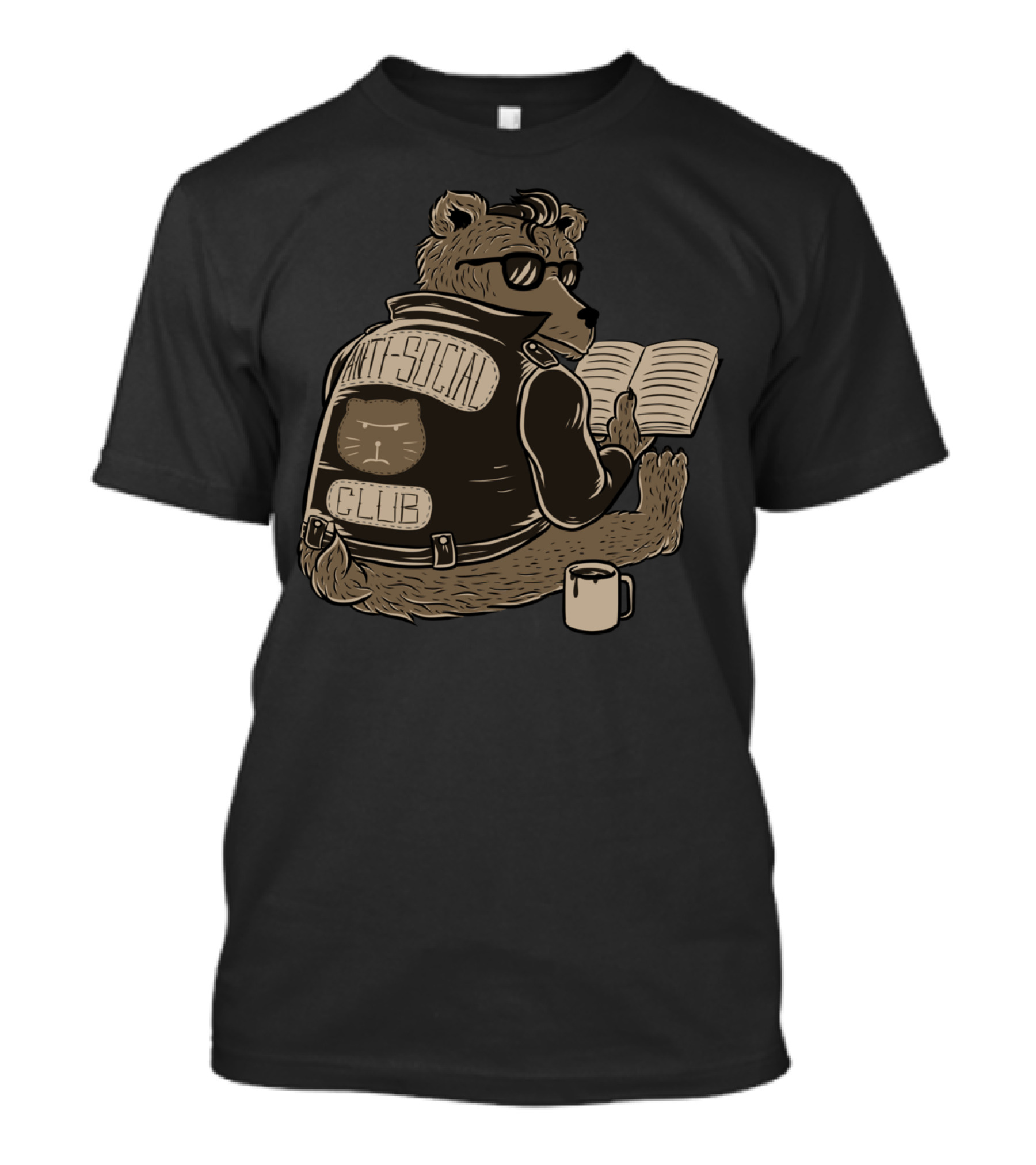 Anti Social Club Bear Reading With Coffee Cup T-Shirt