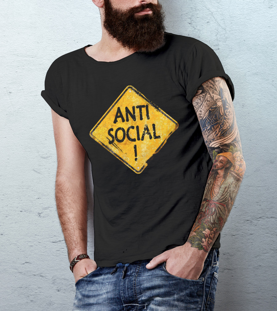 Anti Social Caution Sign Vintage Styled T-Shirt