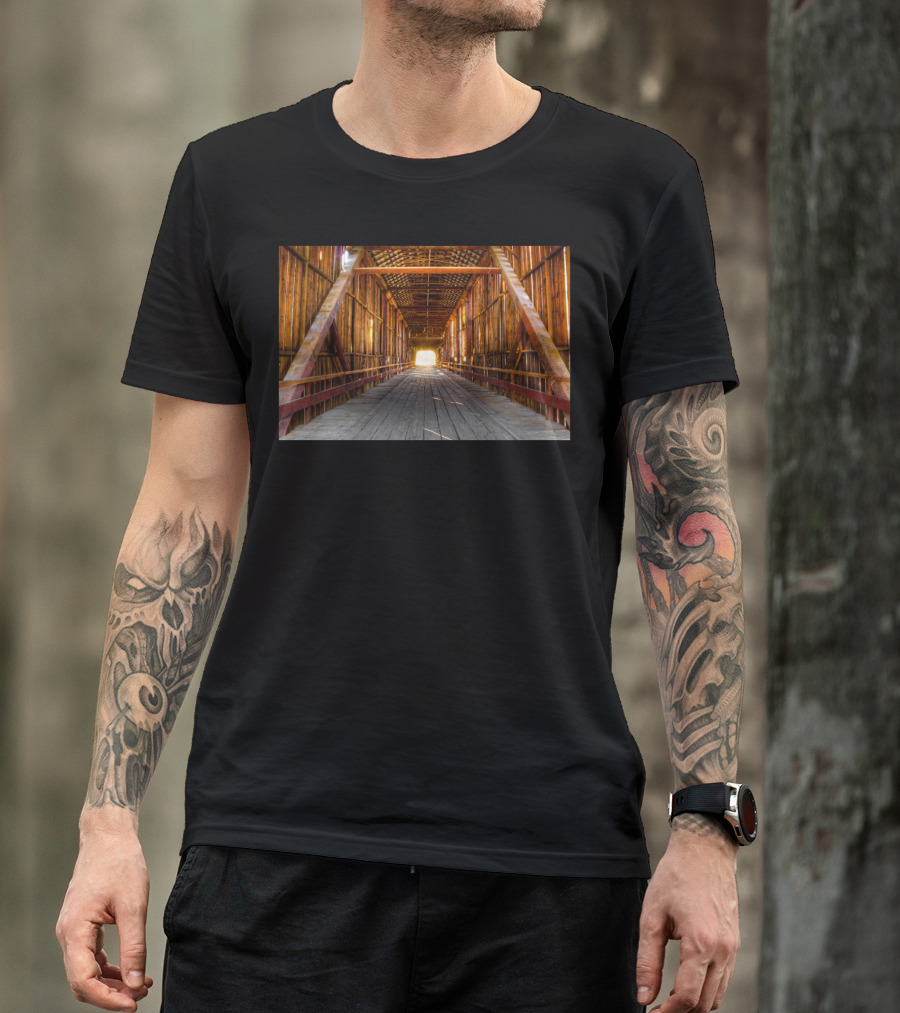 Covered Bridge Wooden Structure Rustic Interior Perspective T-Shirt