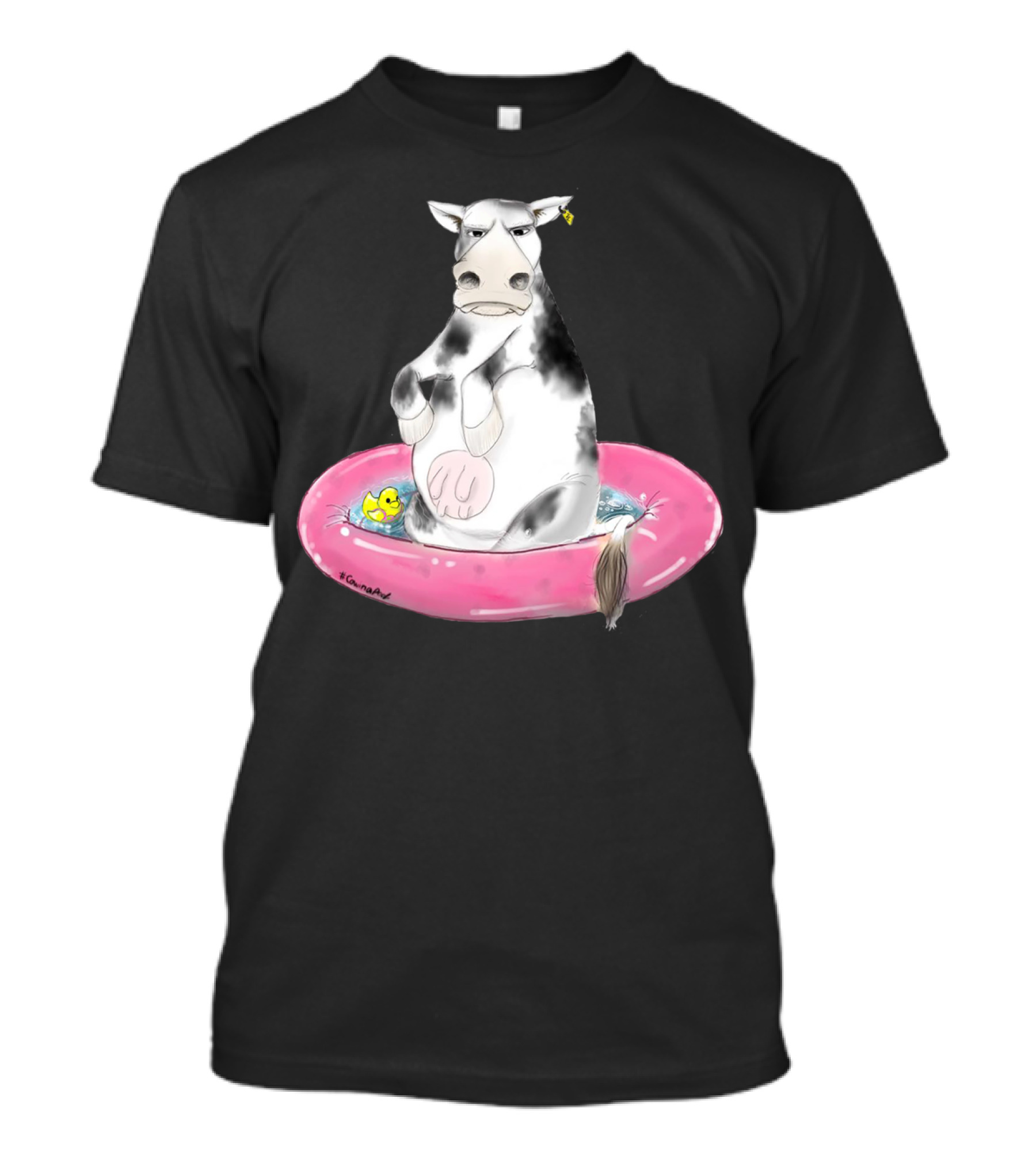 Grumpy Cow Sitting In Pink Inflatable Pool With Rubber Duck T-Shirt