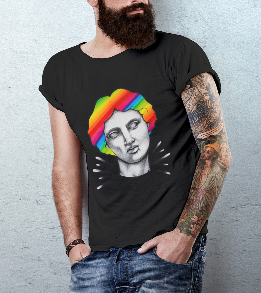 Antique Rainbow Classical Bust With Colorful Hair T-Shirt