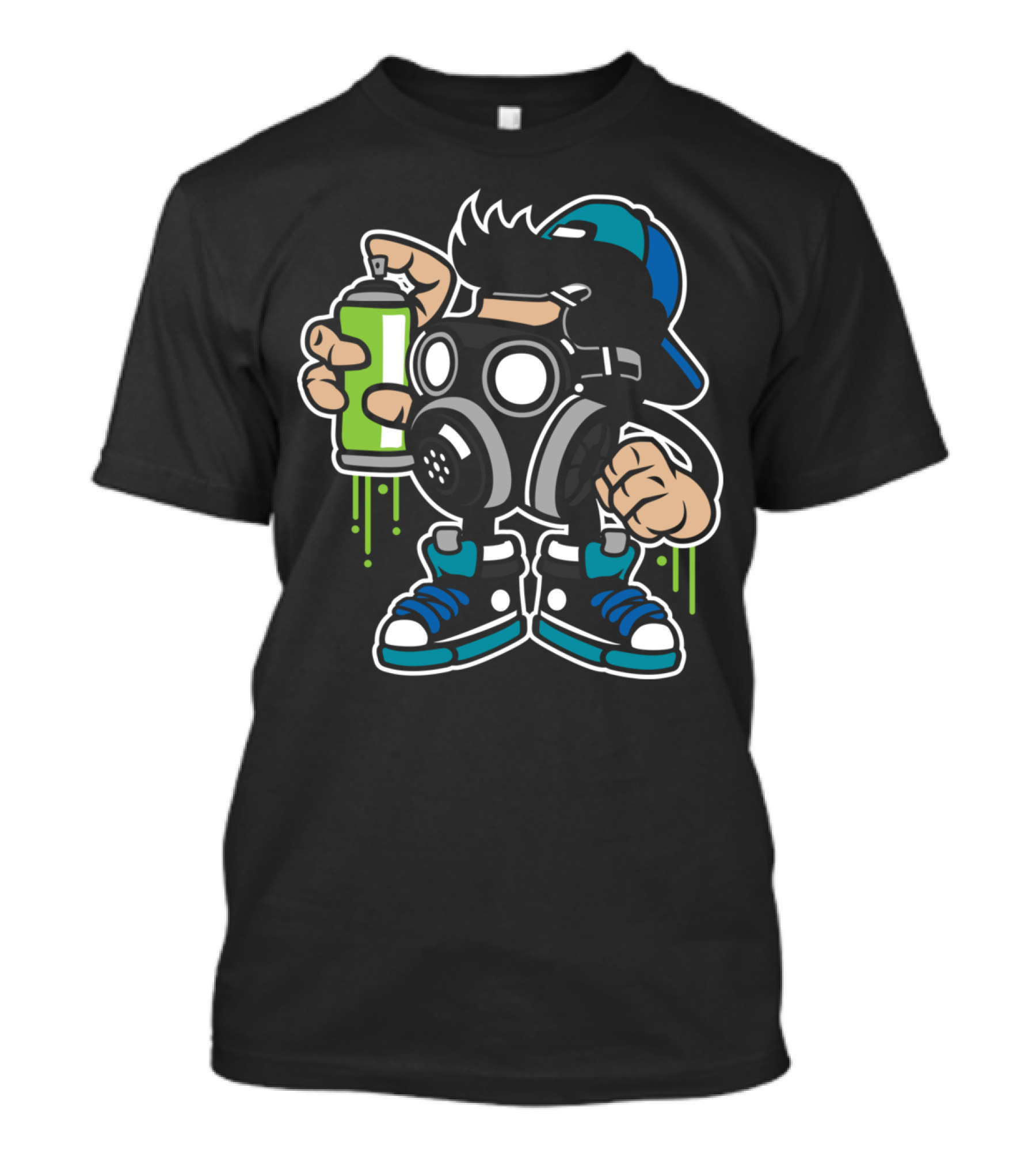 Bomber Graffiti Spray Can Character With Gas Mask And Cap T-Shirt