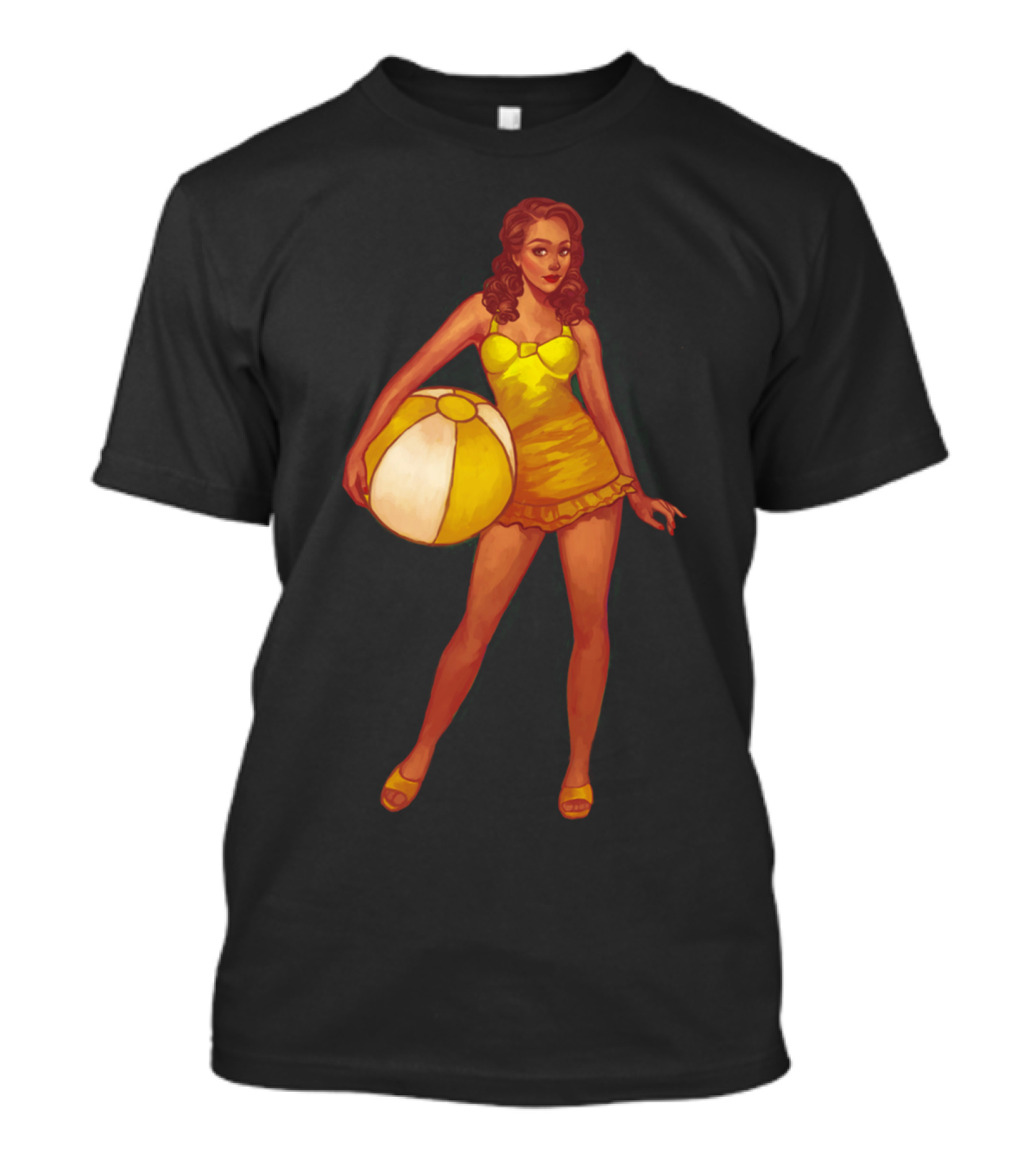 Beach Girl Yellow Swimsuit And Beach Ball Retro Vibes T-Shirt