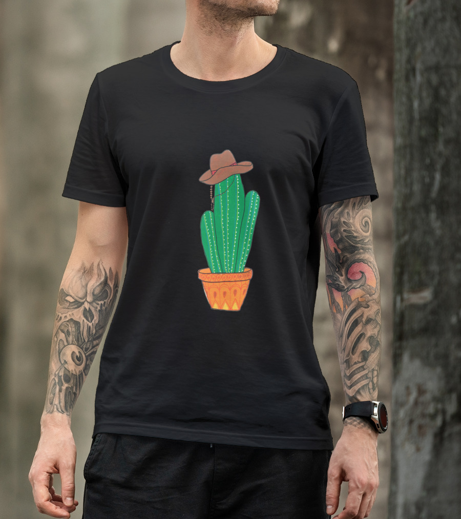 Cowboy Cactus With Western Hat In Decorative Pot T-Shirt