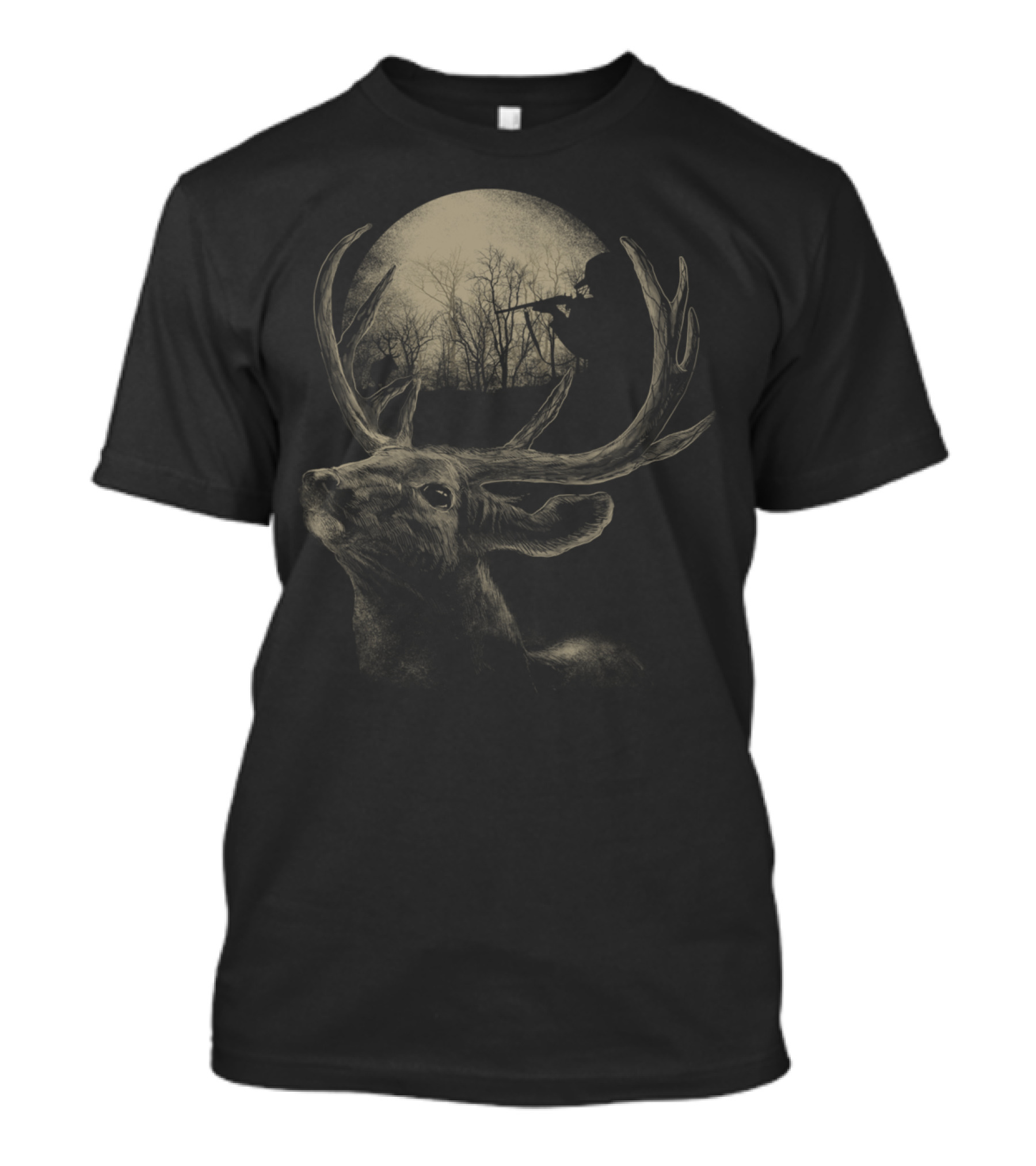 Take Your Aim Deer Hunter Under Moonlit Forest Scene T-Shirt