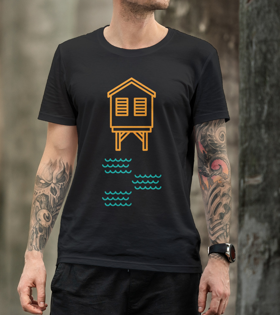 Beach Hut On Stilts With Waves T-Shirt
