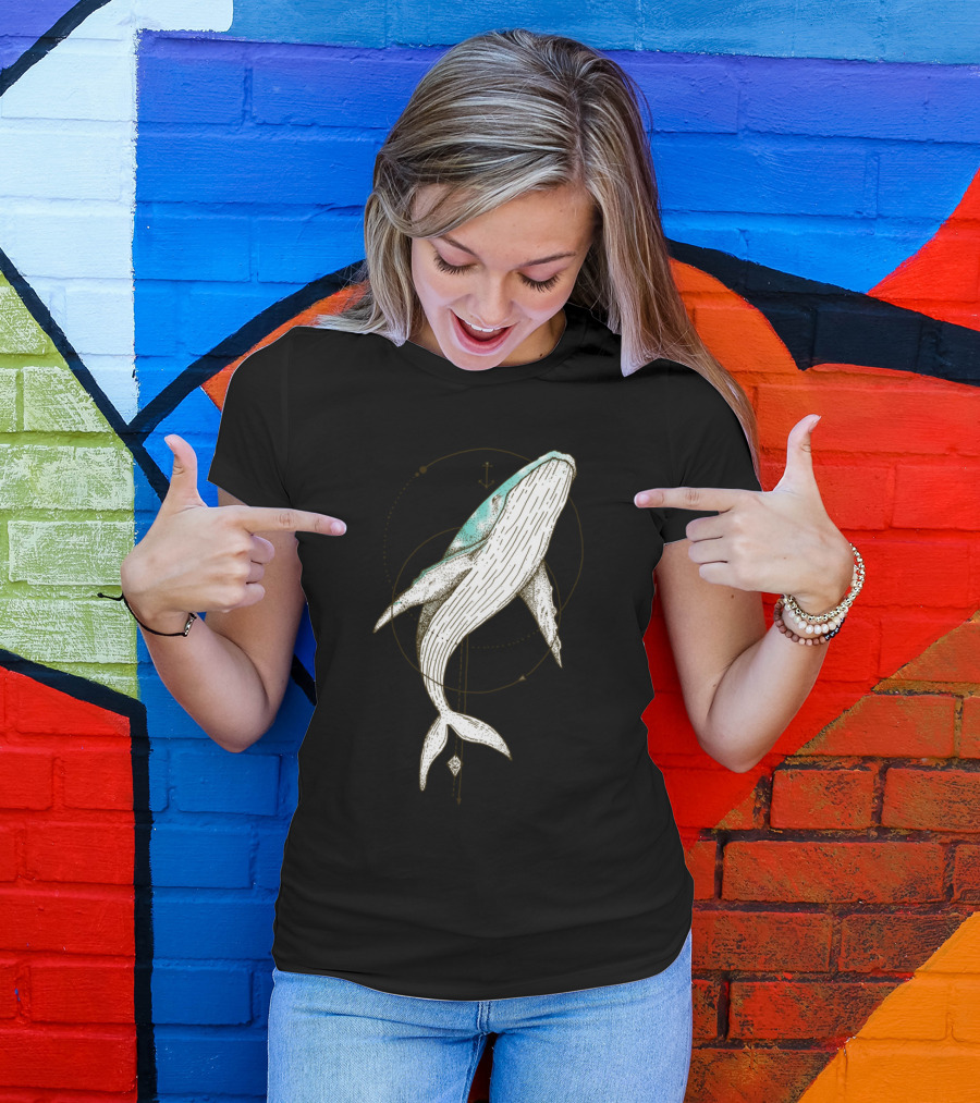 Whale Cosmic Retro Geometric T-Shirt
