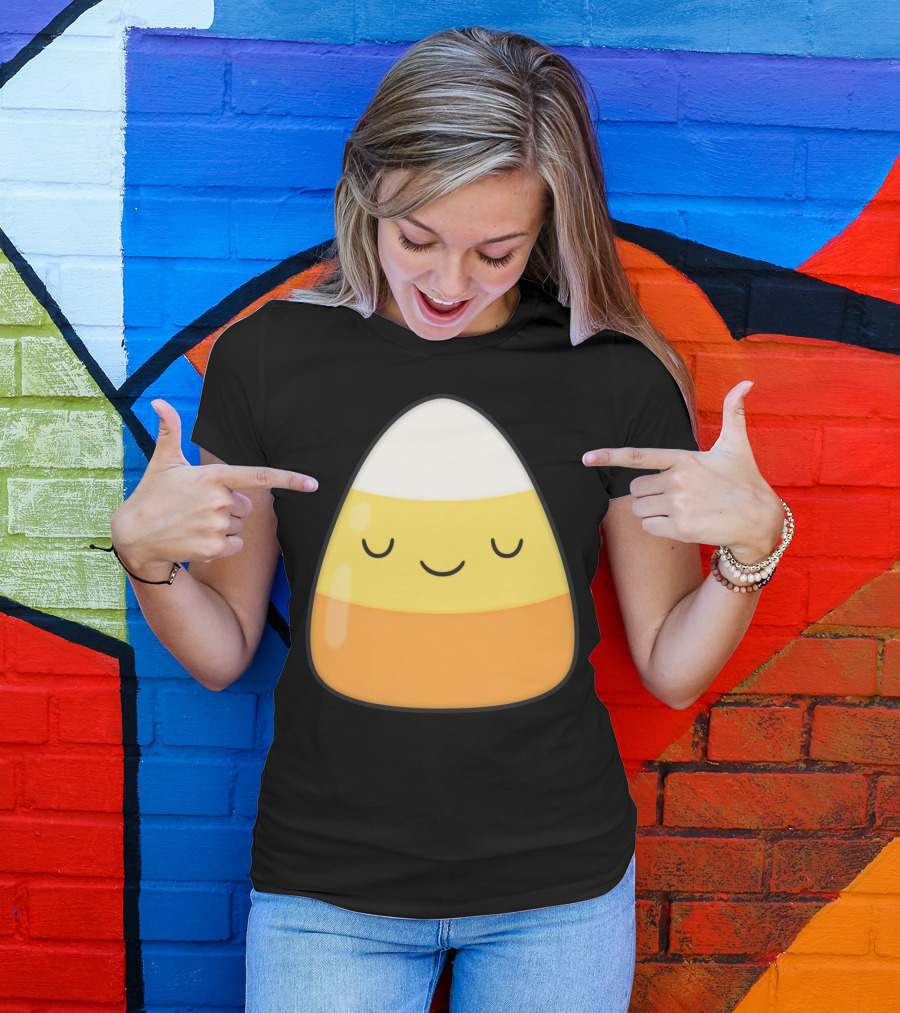 Kawaii Candy Corn Cute Face Halloween T-Shirt