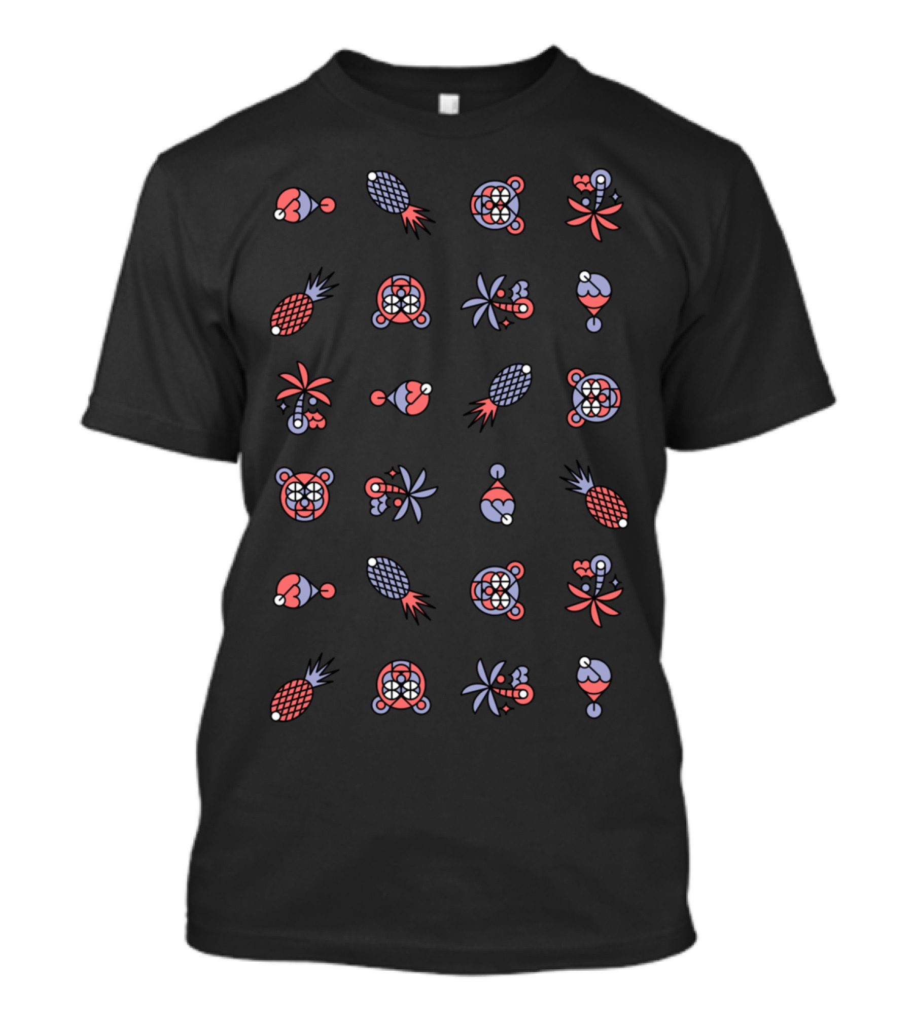 Frescovaldo Bear Faces And Pineapples With Abstract Floral Arrangement T-Shirt
