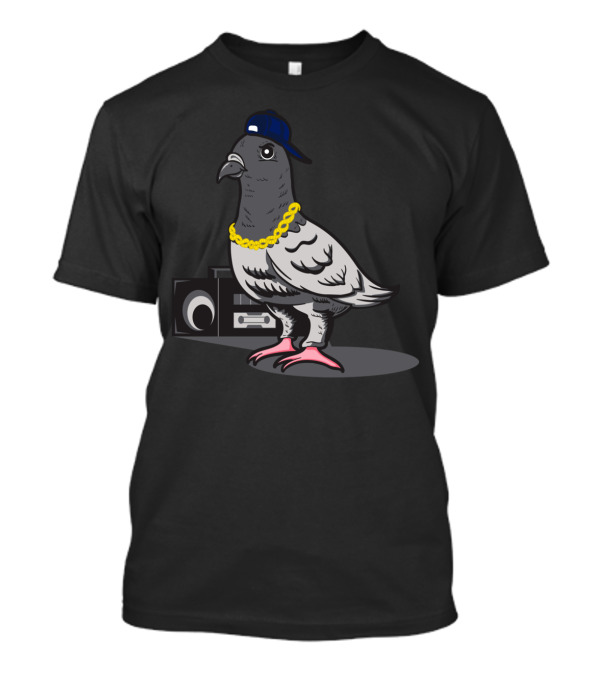 Fresh Pigeon Hip Hop Style With Cap Gold Chain And Boombox T-Shirt