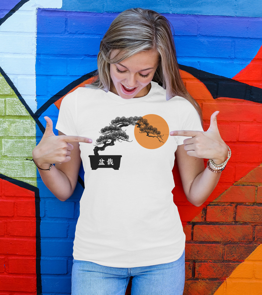 Bonsai Ban Orange Moon Japanese Art Tree T-Shirt
