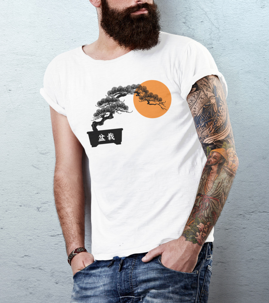 Bonsai Ban Orange Moon Japanese Art Tree T-Shirt