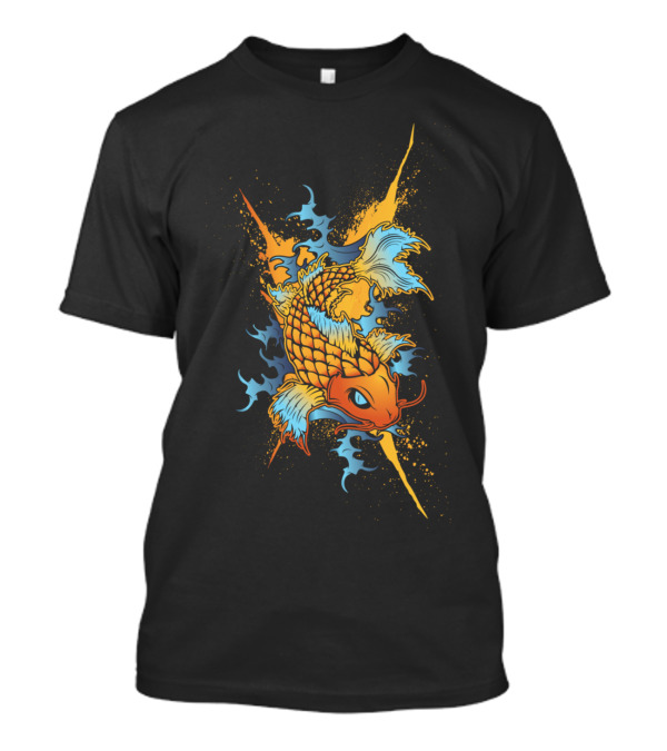 Koi Pond Vibrant Splash Art Blue Orange Fish T-Shirt