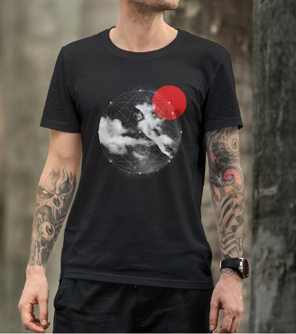 Where Does The Wind Come From Geometric Cosmic Cloud And Red Sun T-Shirt