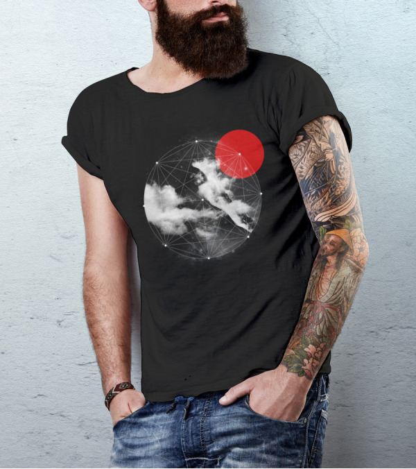Where Does The Wind Come From Geometric Cosmic Cloud And Red Sun T-Shirt