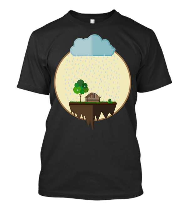 Oasis Floating Island With Rain Cloud And Tree Scene T-Shirt