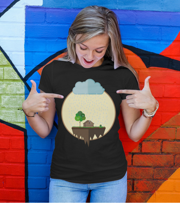 Oasis Floating Island With Rain Cloud And Tree Scene T-Shirt