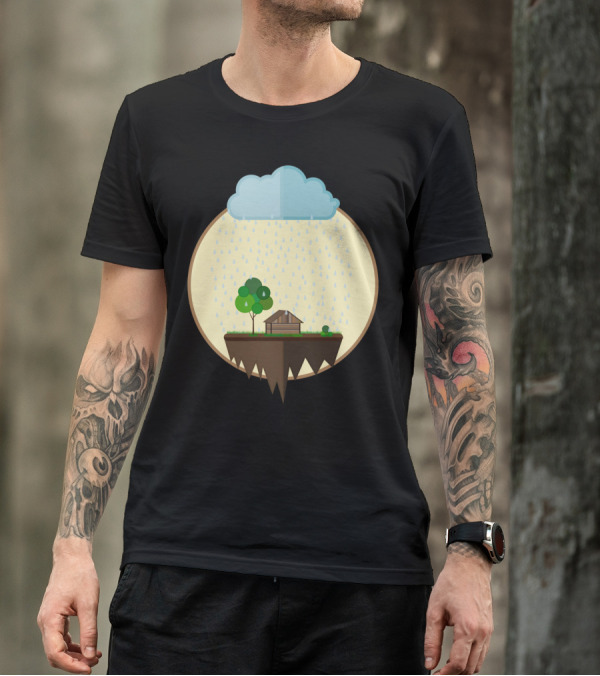 Oasis Floating Island With Rain Cloud And Tree Scene T-Shirt