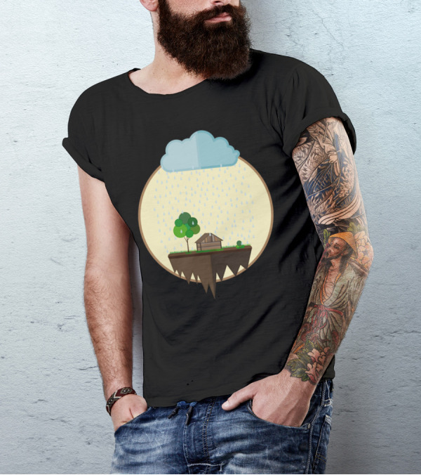 Oasis Floating Island With Rain Cloud And Tree Scene T-Shirt