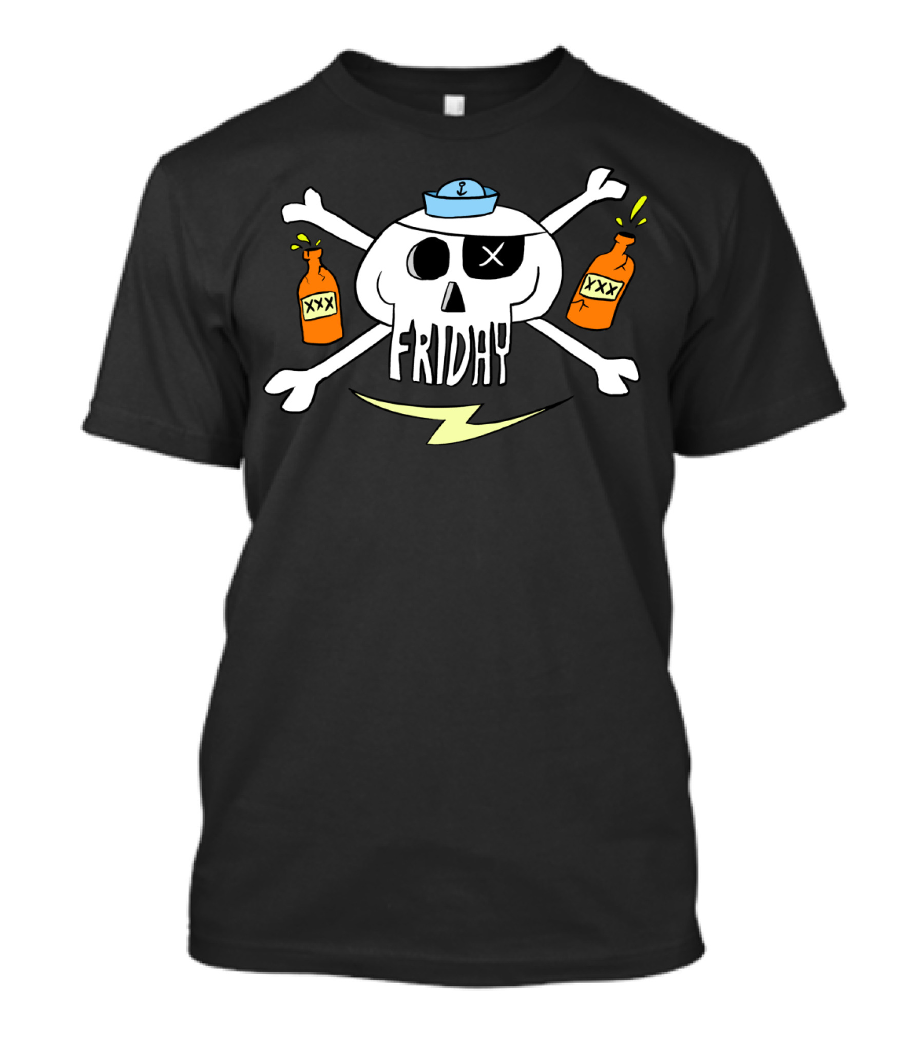 Friday Pirate Skull With Sailor Hat And XXX Bottles T-Shirt