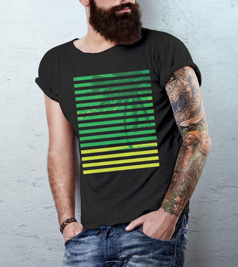 Beach Stripes Green Yellow Palm Tree T-Shirt